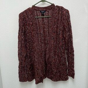 Forever 21 Small Cable Knit Pocketed Burgundy Maroon Cardigan Sweater
